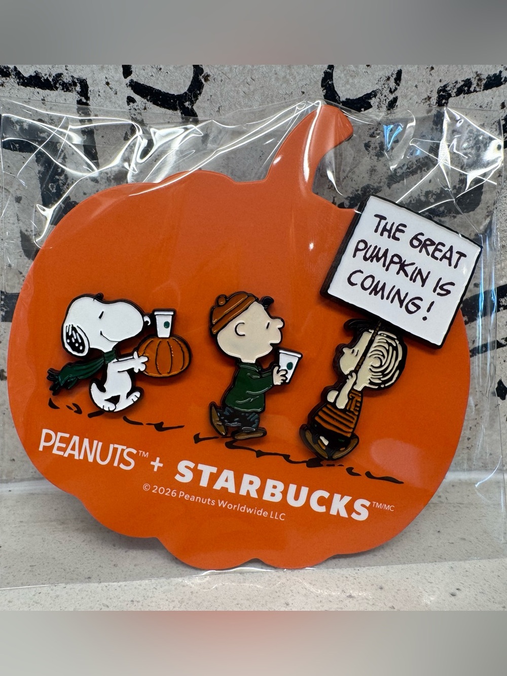 Starbucks Orange Peanuts Pumpkin Enamel Pin Set